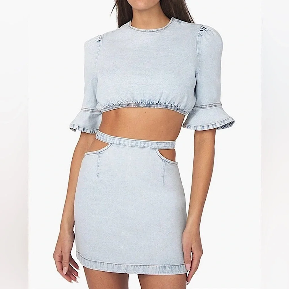 We Wore What NWT Denim Cut Out Belted Mini Skirt Sz XS $69 REVOLVE Y2K - Picture 1 of 14